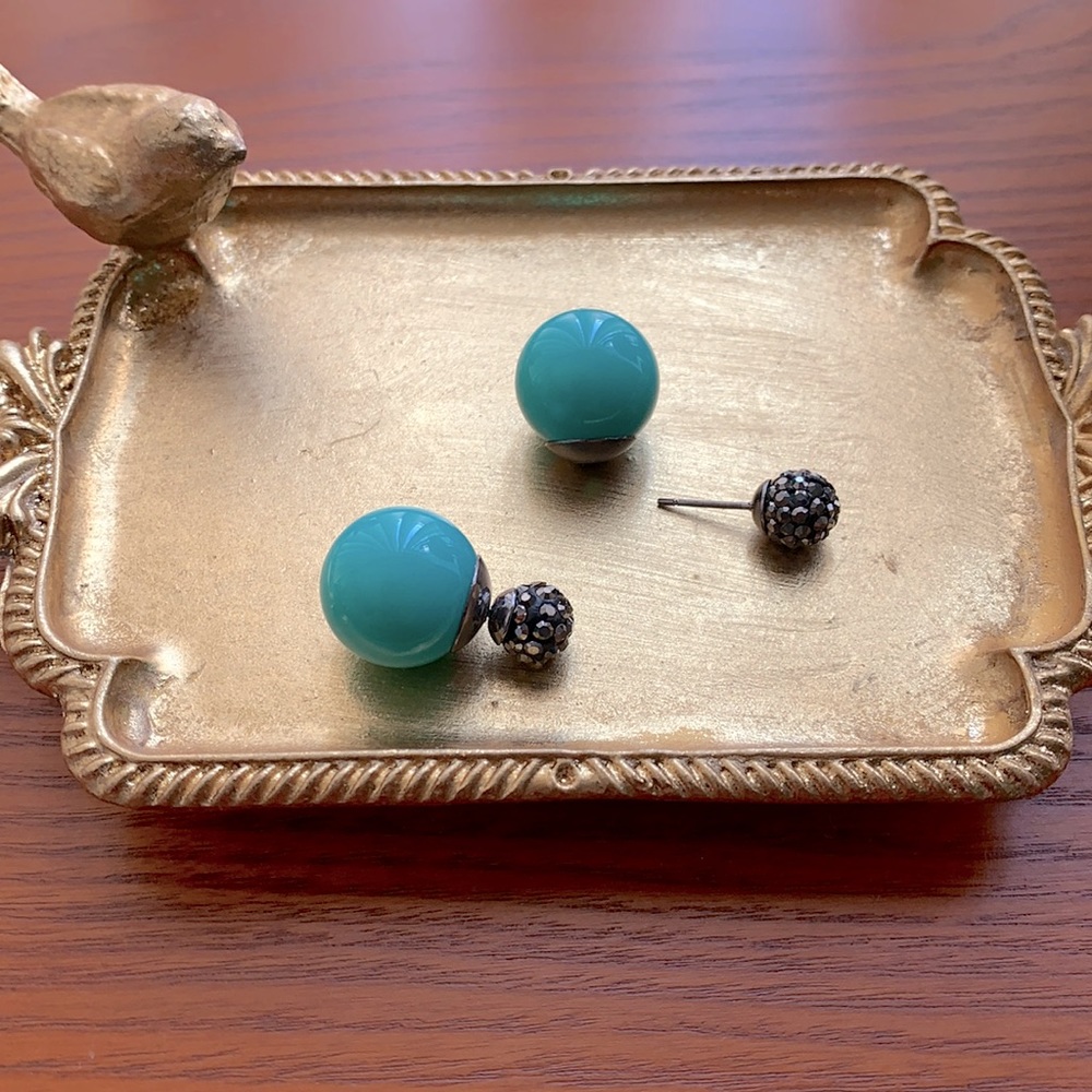 Turquoise colored double ball earrings